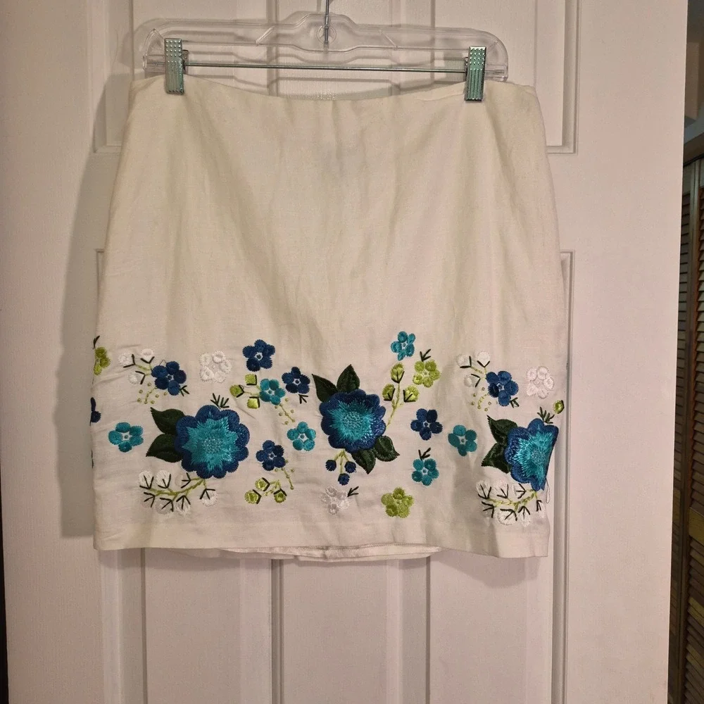 NWT Michael Kors Linen Blend Floral Embroidered Mini Skirt Y2K Deadstock Size 10